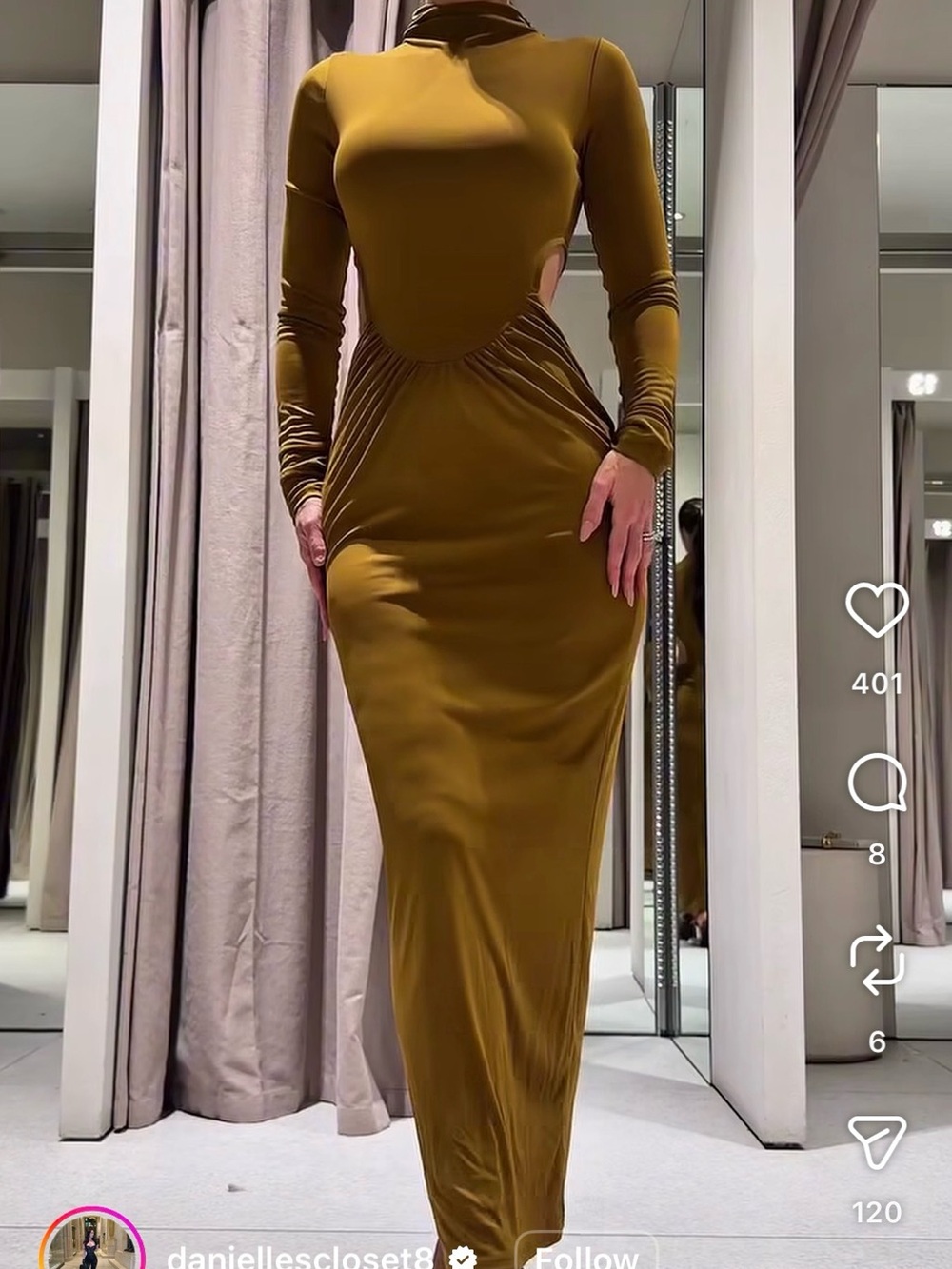 Zara Olive Green Long-Sleeve Cutout Midi Dress - Picture 8 of 11